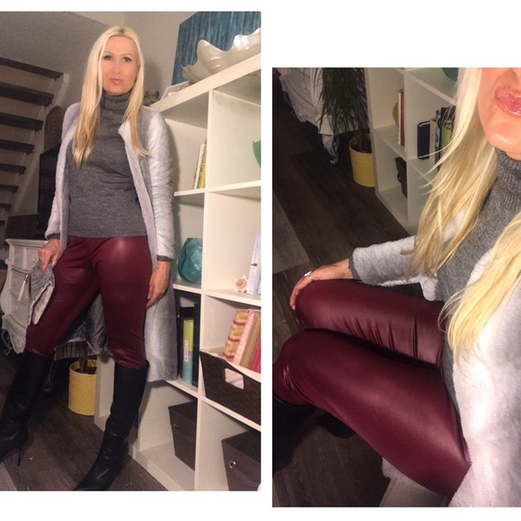 HipFinds Pants - 🌼 Burgundy Faux Leather Leggings 🤩
